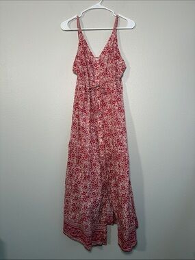 Faherty Pink and Red Floral Midi Dress - M